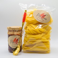 Pacco regalo "S" - Olio al peperoncino/salsa di peperoncino, 1x cucchiaio "ROSSO", tagliatelle.
