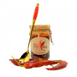 Set combinato di olio di peperoncino/salsa di peperoncino/hotsauce con cucchiaio ROSSO.