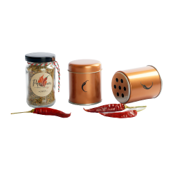 Ensemble combiné de poivre de grillade et de distributeur d'épices en couleur cuivre.