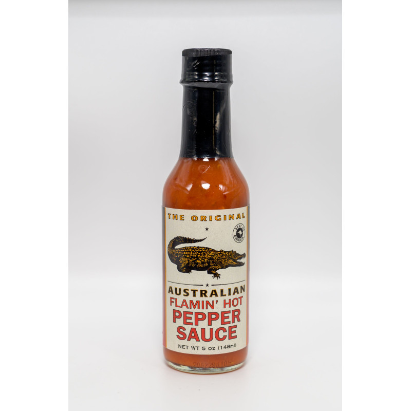 La salsa piccante australiana Flamin' Hot con pepe, l'originale, 148 ml. La salsa piccante australiana Flamin' Hot con pepe, l'originale, 148 ml.