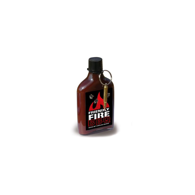 Scovillas BBQ Sauce FRIENDLY FIRE with real bullet, 247ml Scovillas BBQ Sauce FRIENDLY FIRE with real bullet, 247ml